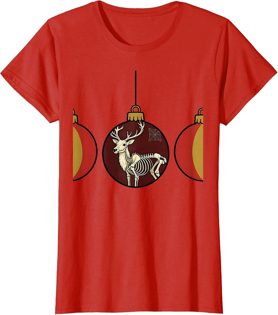Women's Reindeer Ornaments Radiology Tech Christmas Humor T-Shirt - Red