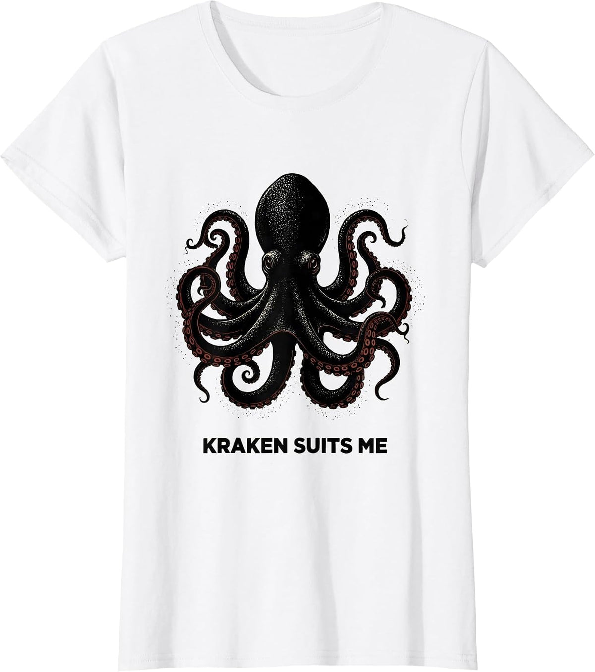 Women's Kraken Suits Me Blackwork Dotwork Octopus Lover Vintage Sea T-Shirt - White