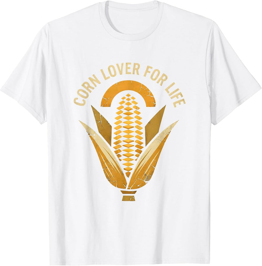 Men's Corn Lover For Life Funny Corn Design T-Shirt - White