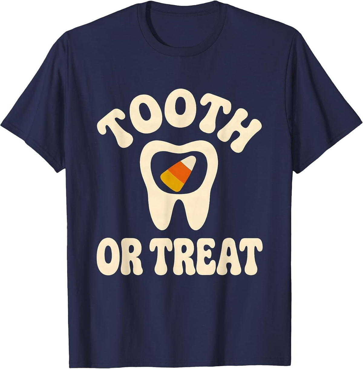 Men's Tooth Or Treat Retro 70s Halloween Dentist Costume Humor T-Shirt - Navy Blue