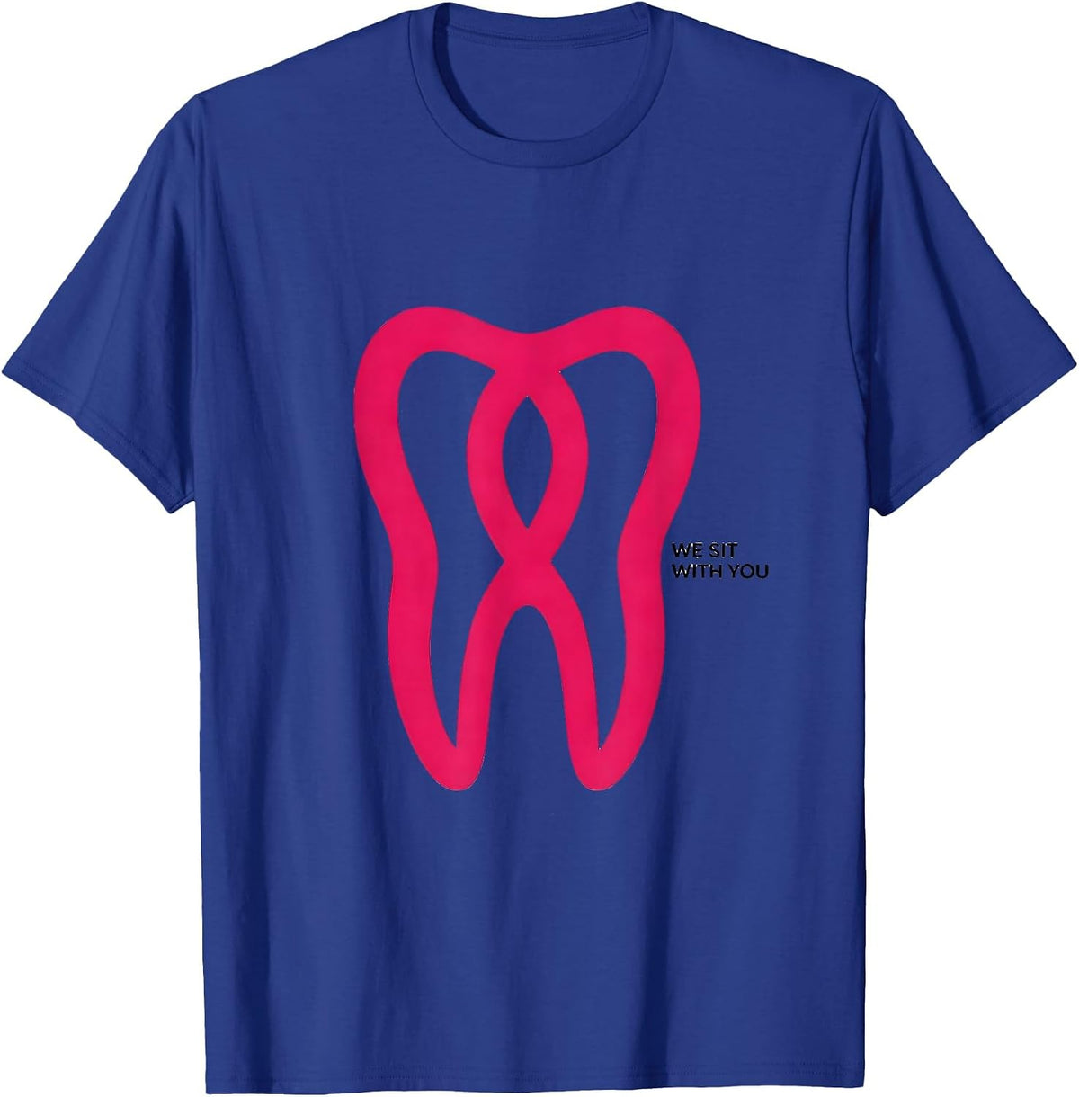 Men's We Sit With You Pink Ribbon Dental Breast Cancer Awareness T-Shirt - Royal Blue