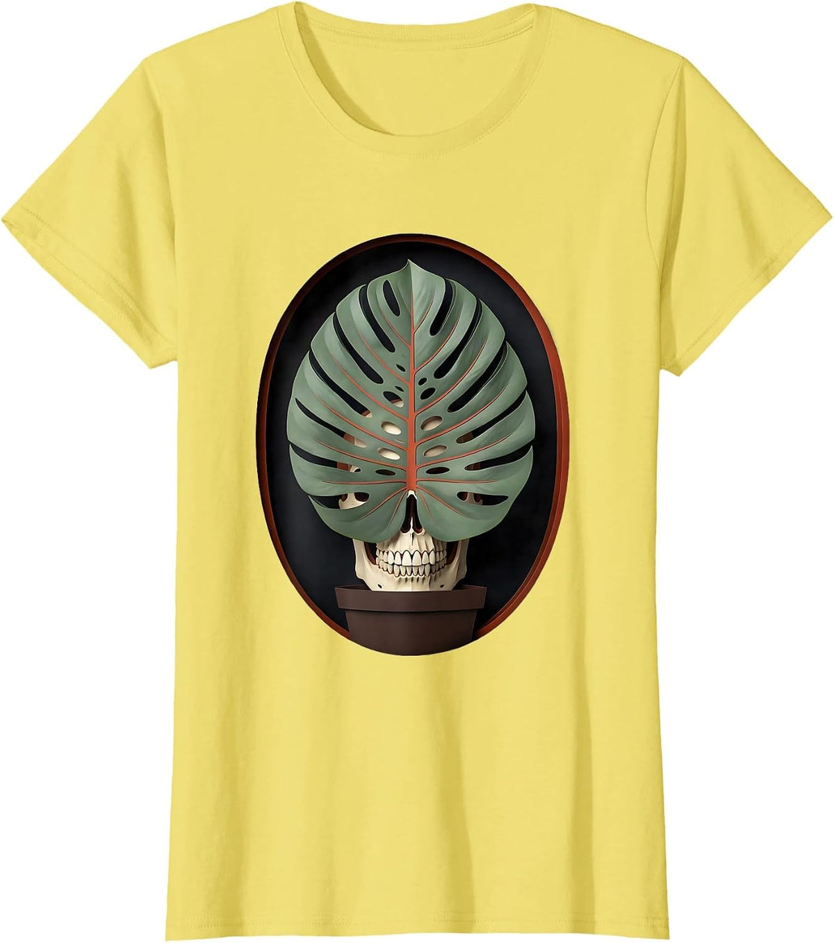 Maranta Skull Leaf Paper Cutout Plant Lover Grunge T-Shirt - Lemon Yellow