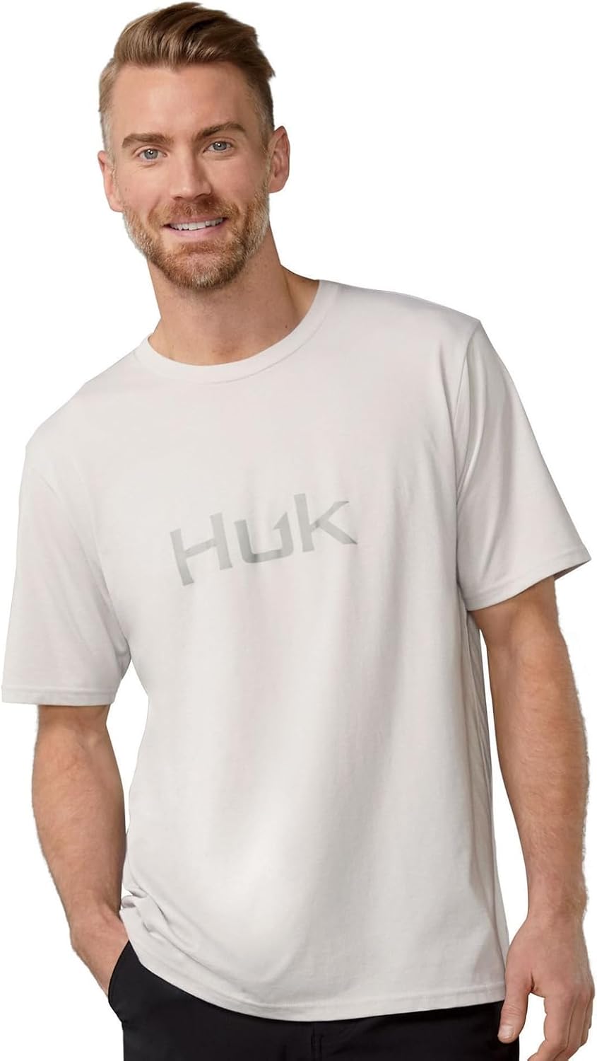 HUK Men's Performance Fishing Logo Tee, Short Sleeve, Quick-Dry - Harbor Mist