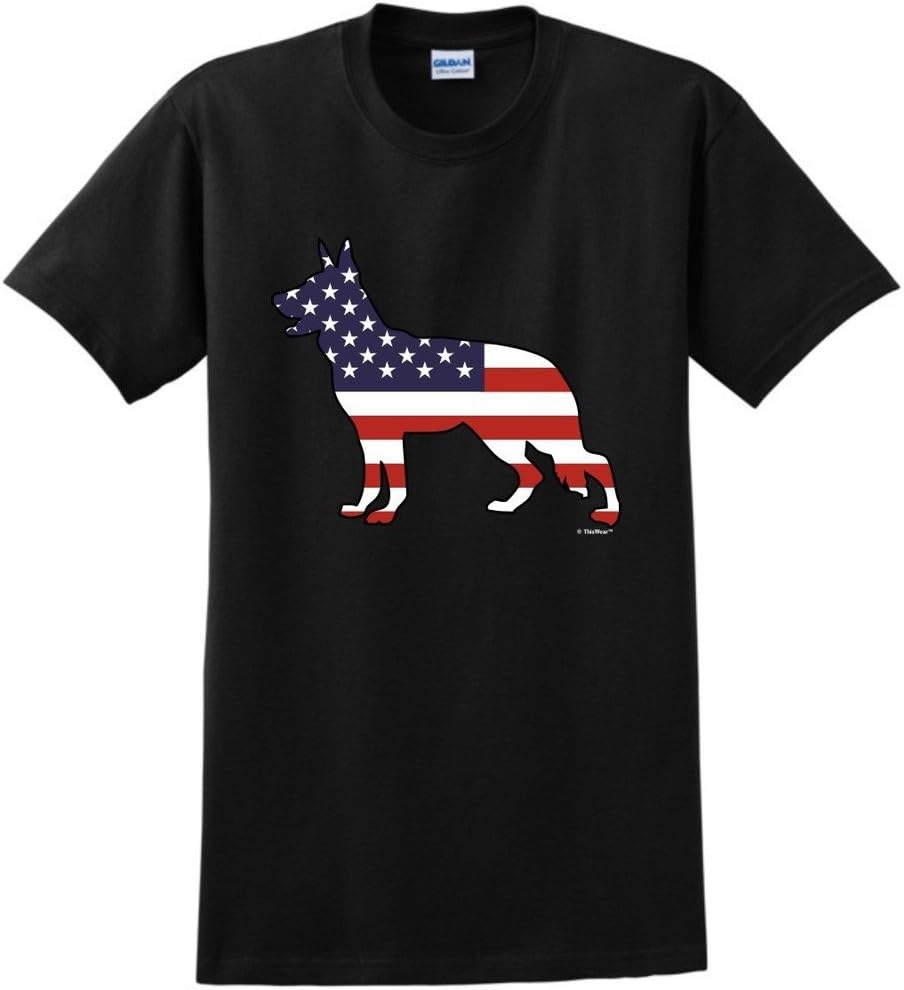 ThisWear Patriotic Dog Gift German Shepherd American Flag T-Shirt - Black