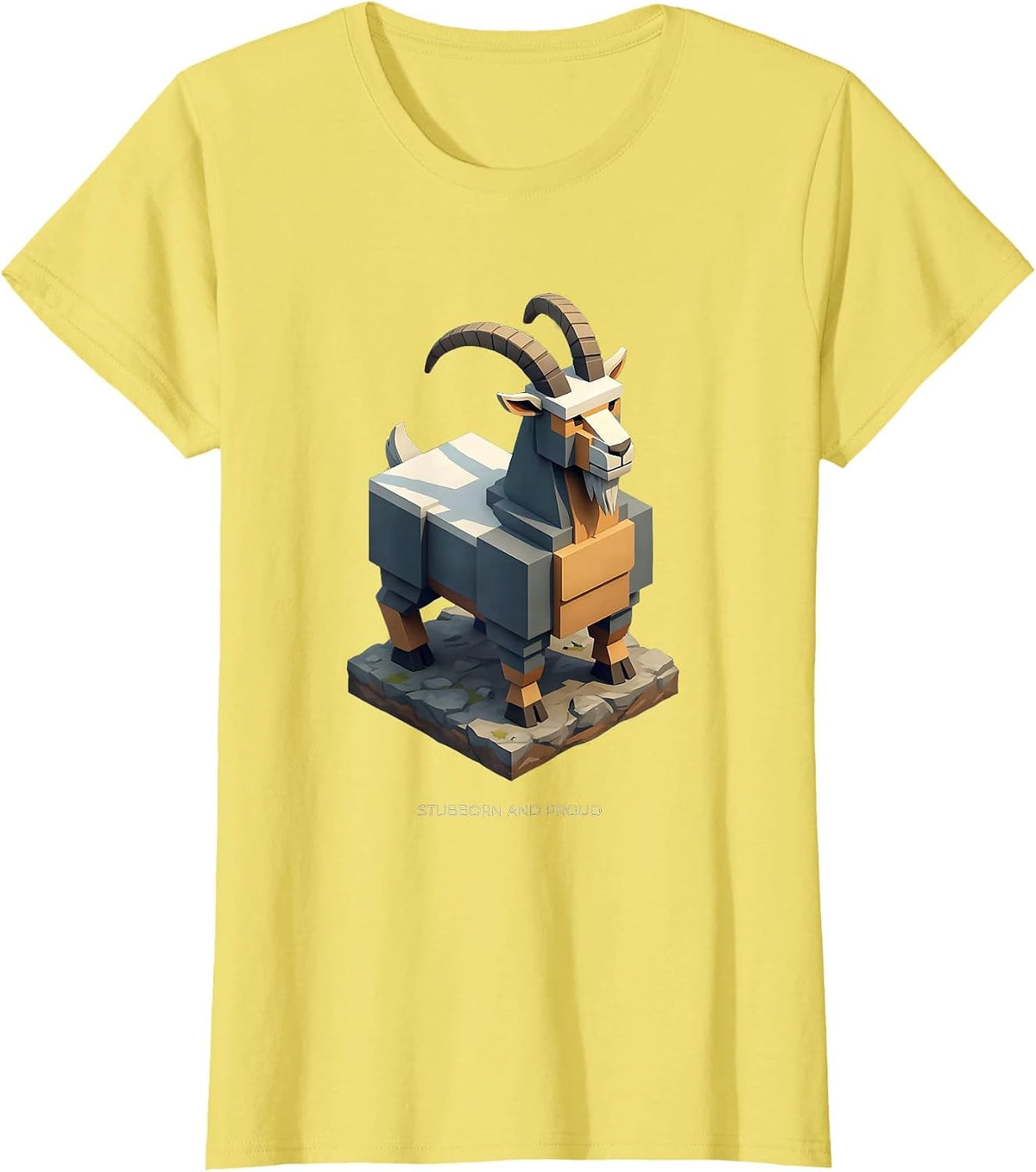 Stubborn And Proud Funny Goat Design T-Shirt - Lemon Yellow