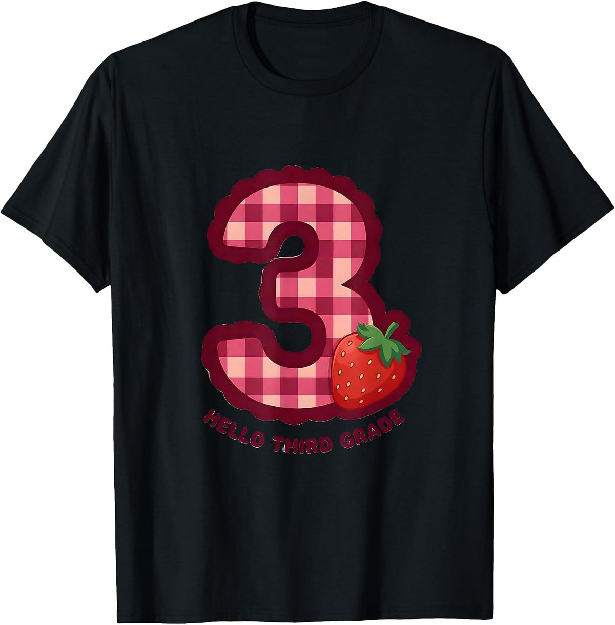 Men's Hello Third Grade Cute Gingham Picnic Teacher Student Back T-Shirt - Black