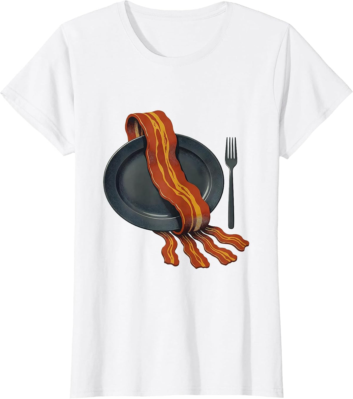 Oversized Bacon Ribbon Midcentury Modern Foodie Humor T-Shirt - White