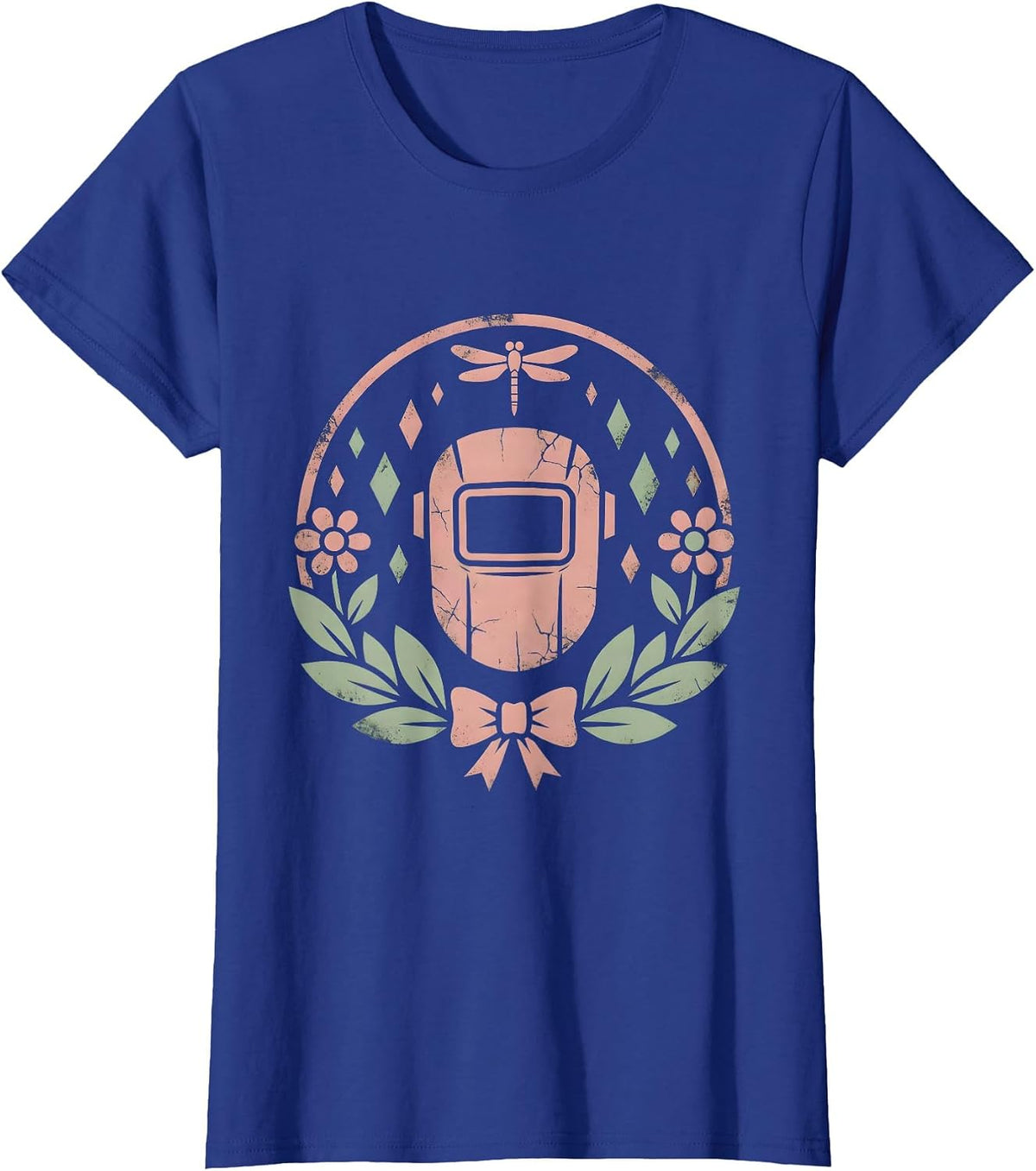 Women's Welder Sparks Flying Illustration Graphic Design T-Shirt - Royal Blue