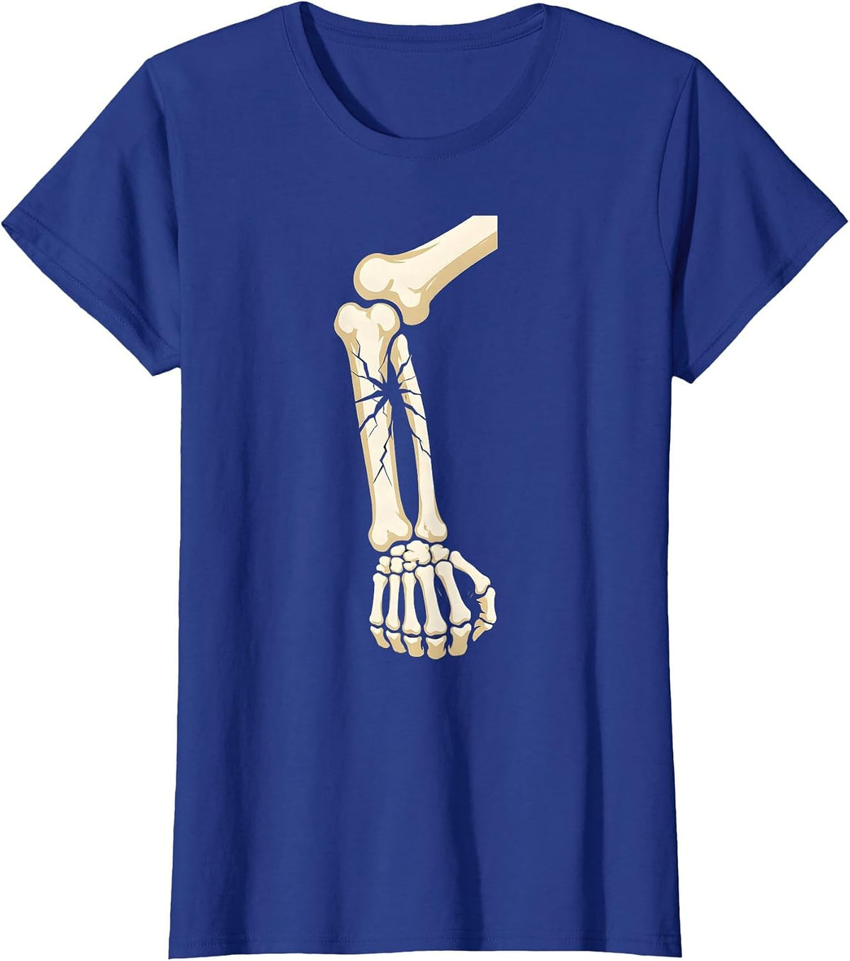 Women's Skeleton Flexing Cracked Bicep Long Sleeve T-Shirt - Royal Blue