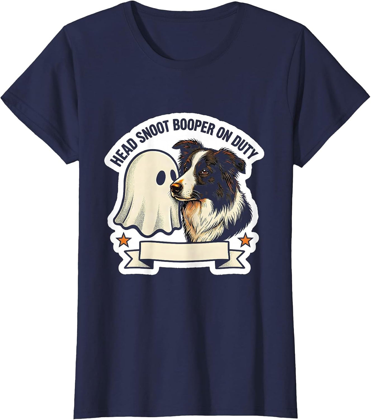 Women's Head Snoot Booper On Duty Funny Ghost Dog Lover Halloween T-Shirt - Navy Blue