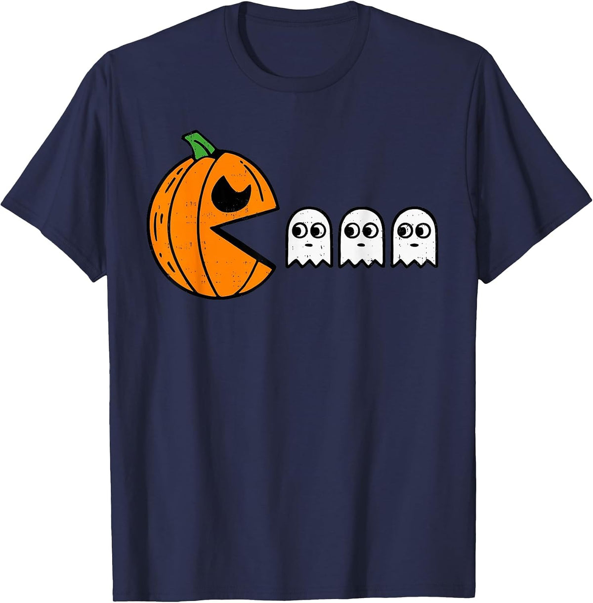 Pumpkin Eating Ghost Gamer Halloween Gaming Boys Teen Kids T-Shirt - Navy Blue