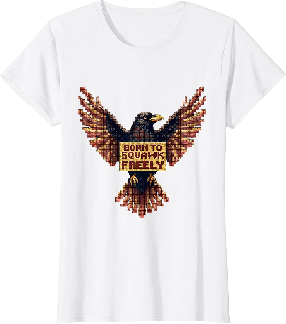 Women's Born to Squawk Freely Crow Design T-Shirt - White