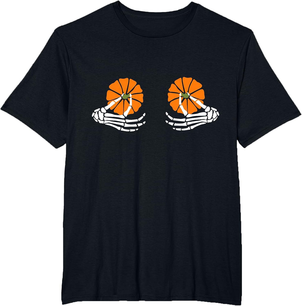 Breasts Pumpkin Skeleton Hand Halloween T-Shirt - Black