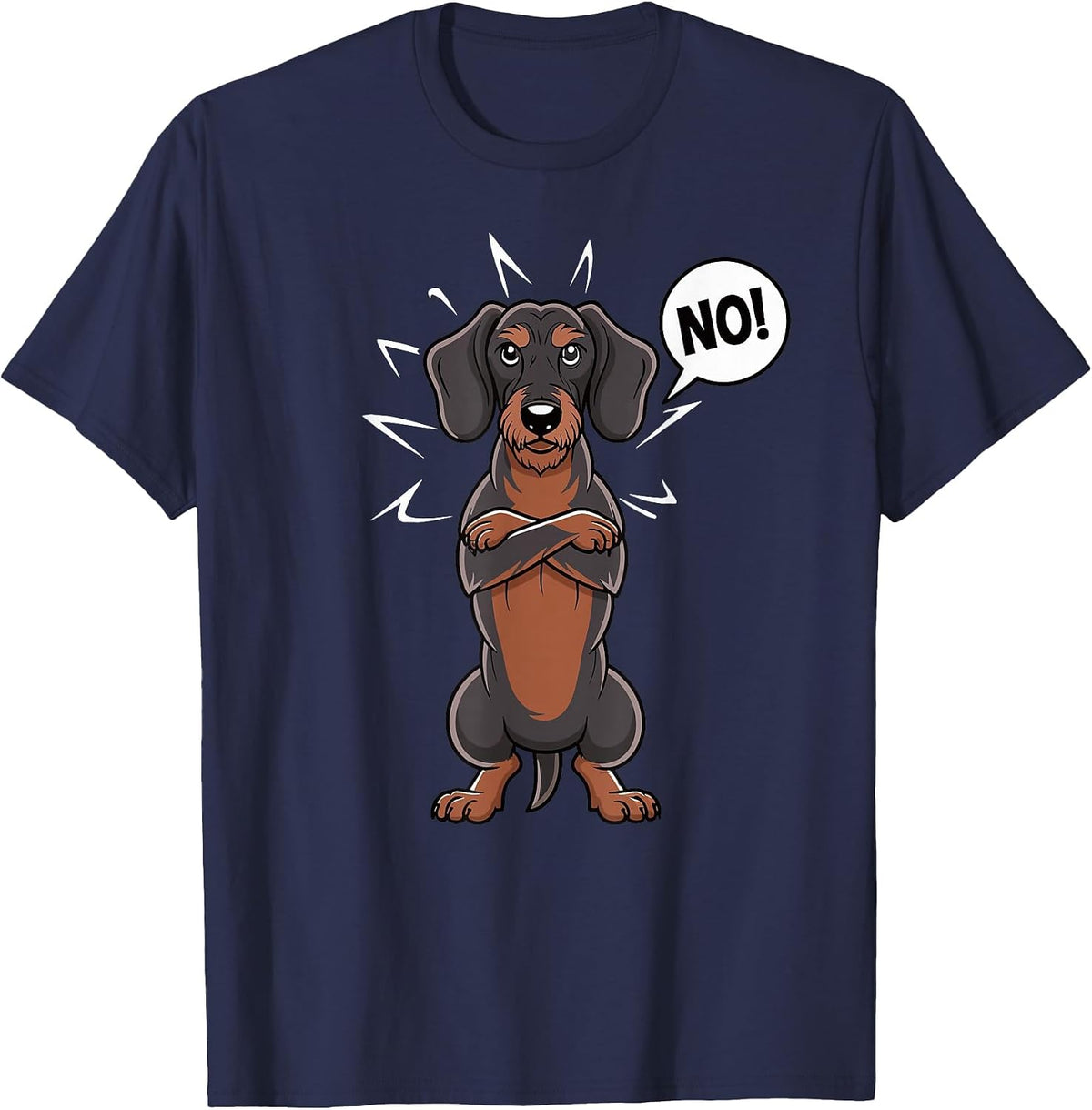 Stubborn Wirehaired Dachshund NO Teckel Dog Hunting Funny T-Shirt - Navy Blue