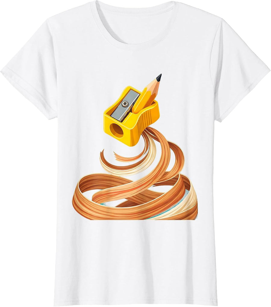Women's Preschool Teacher Pencil Sharpener Art Design T-Shirt - White