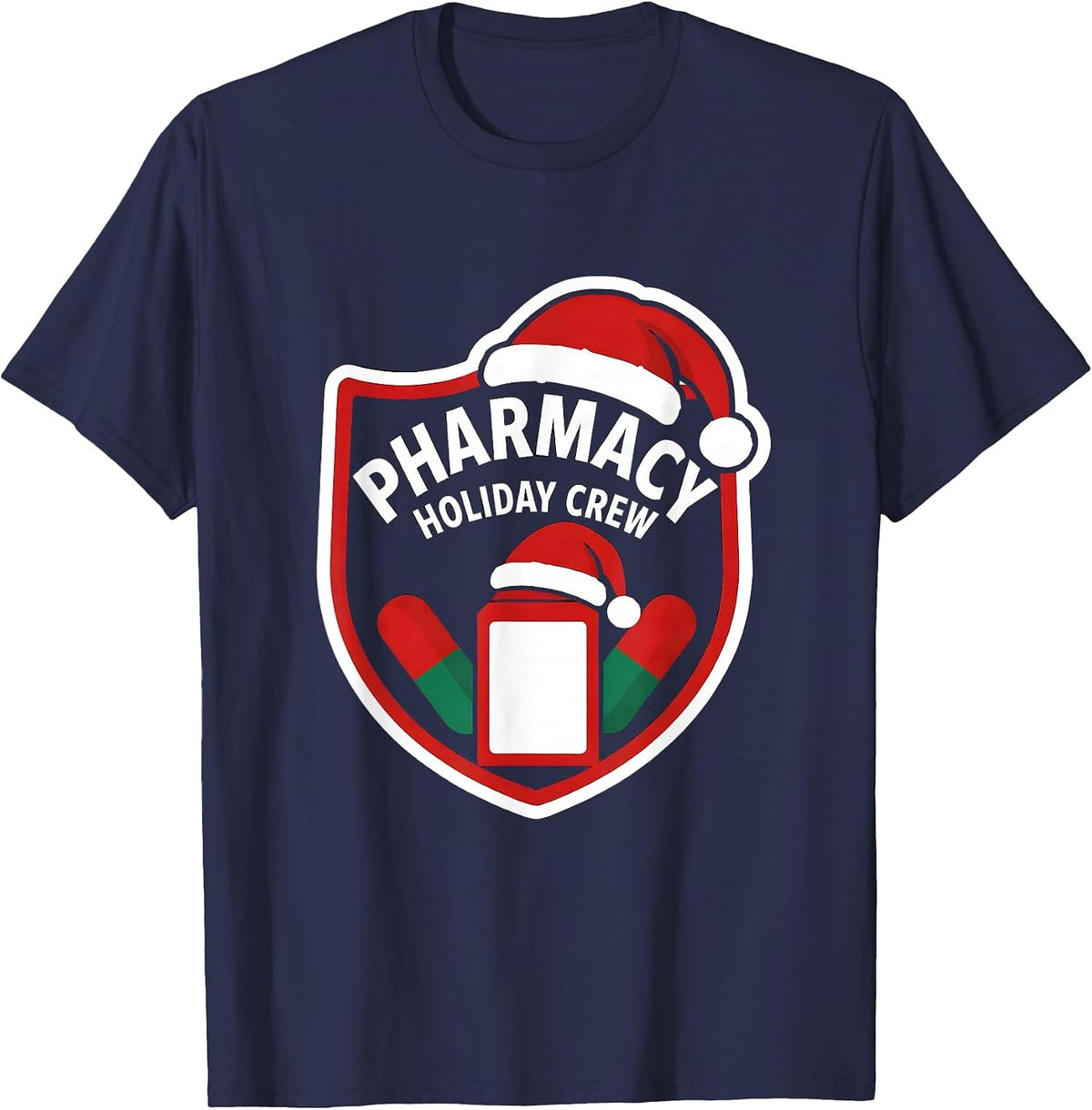 Men's Pharmacy Holiday Crew Funny Pharmacy Tech Christmas Matching T-Shirt - Navy Blue