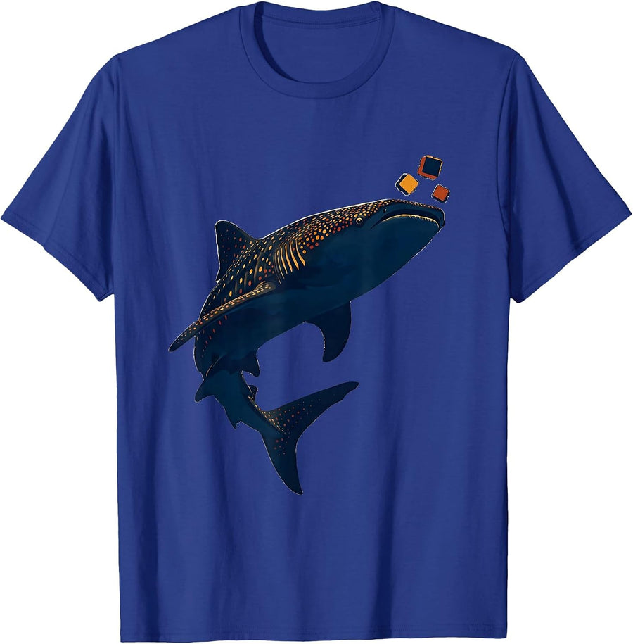 Whale Shark Silhouette Wood Type Letterpress Ocean Wildlife T-Shirt - Royal Blue