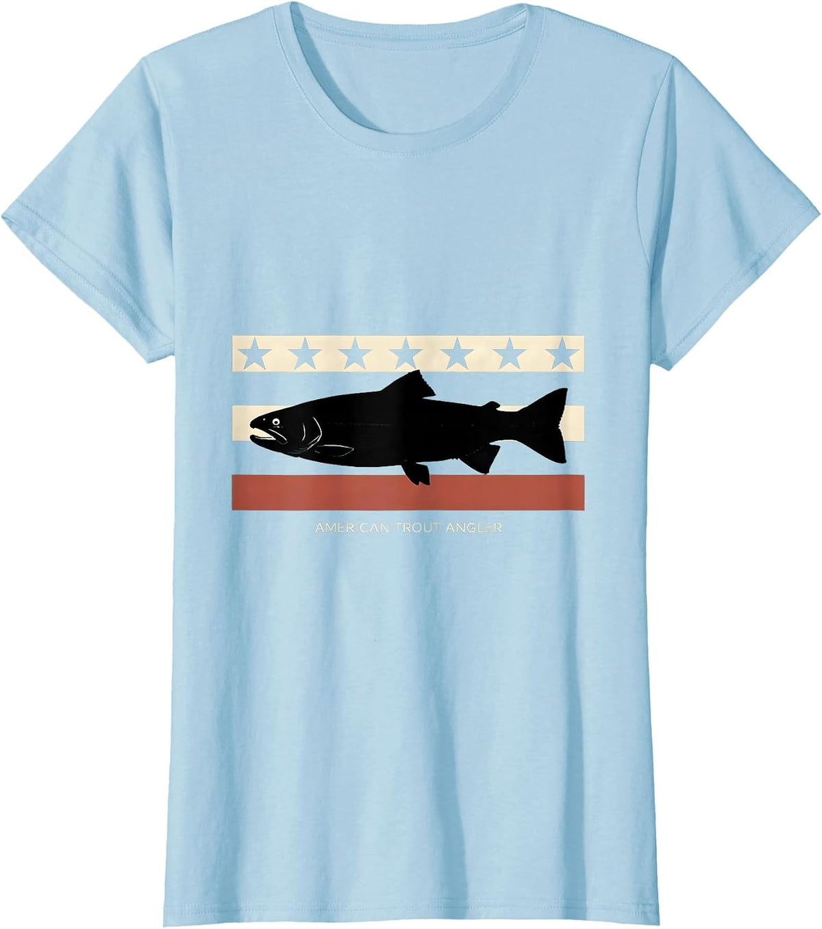 Women's American Trout Angler Disrupted Stripe Graphic Camo Fishing T-Shirt - Baby Blue