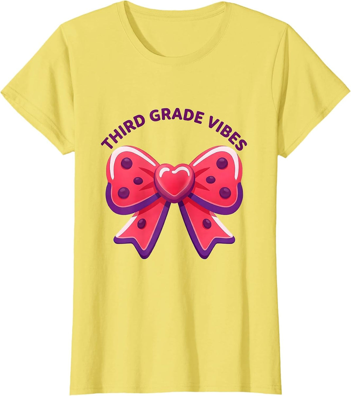 Third Grade Vibes Gummy Bow Back To School Girl Teacher T-Shirt - Lemon Yellow