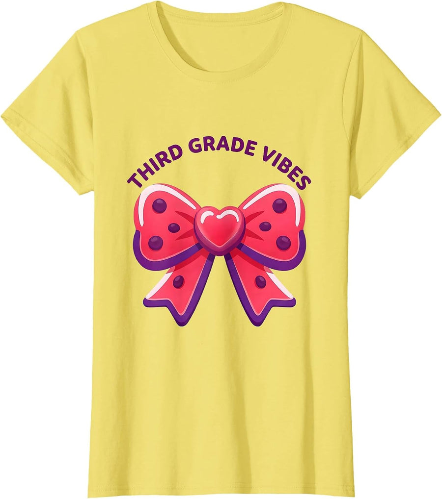 Third Grade Vibes Gummy Bow Back To School Girl Teacher T-Shirt - Lemon Yellow