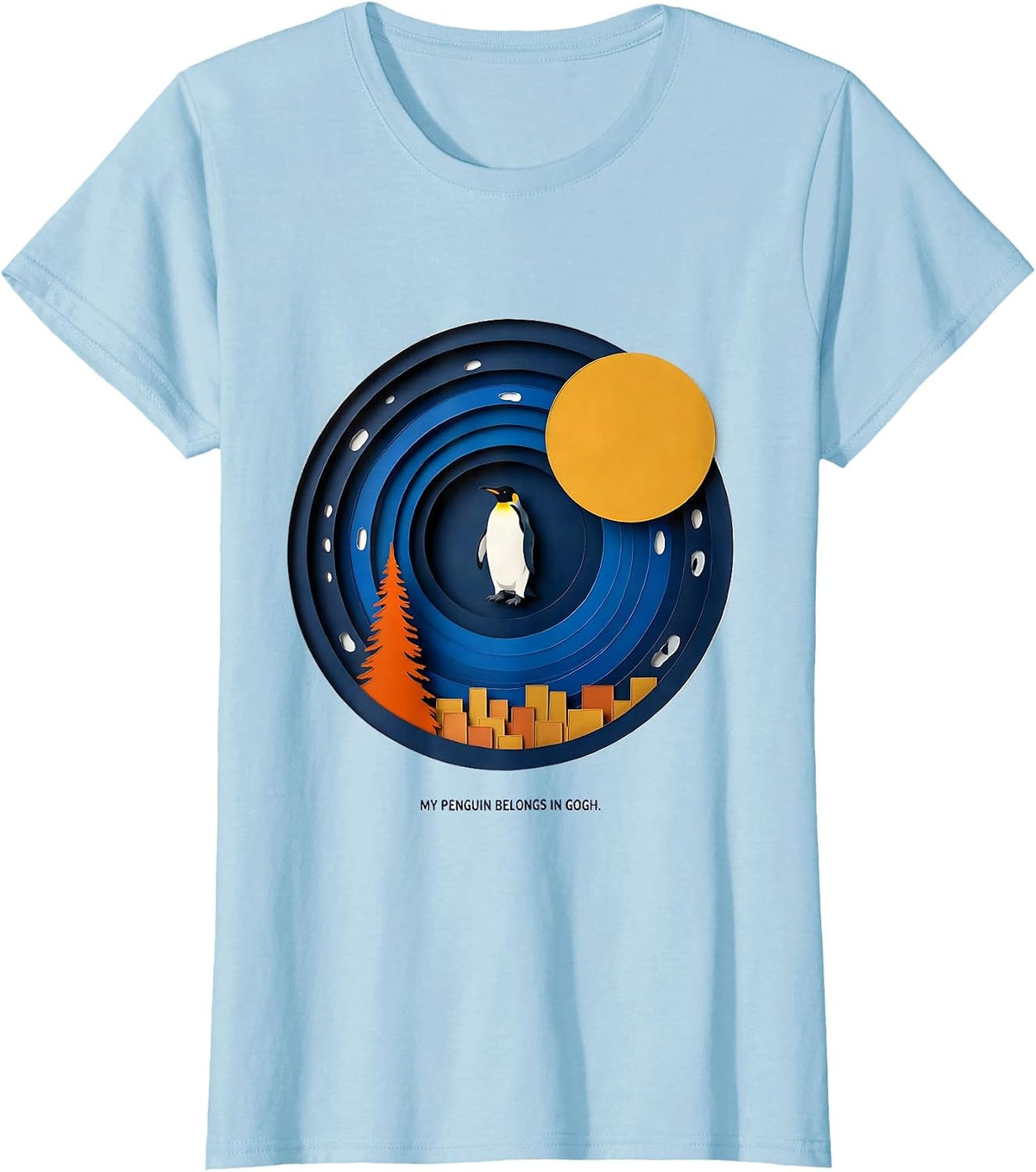 My Penguin Belongs In Gogh Funny Van Gogh Art Parody Animal T-Shirt - Baby Blue