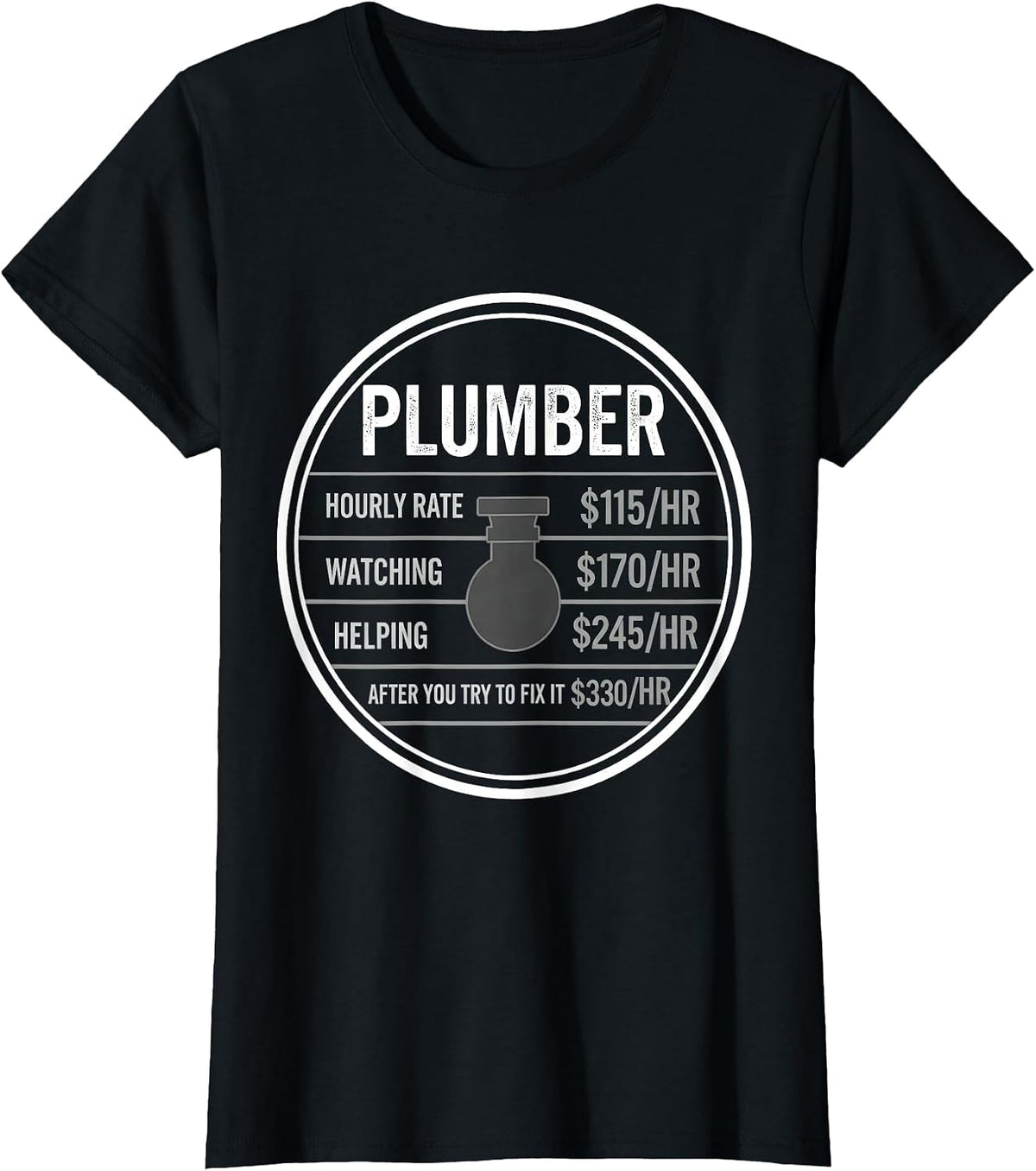 Women's Funny Plumber Hourly Rate Occupational Humor T-Shirt - Black