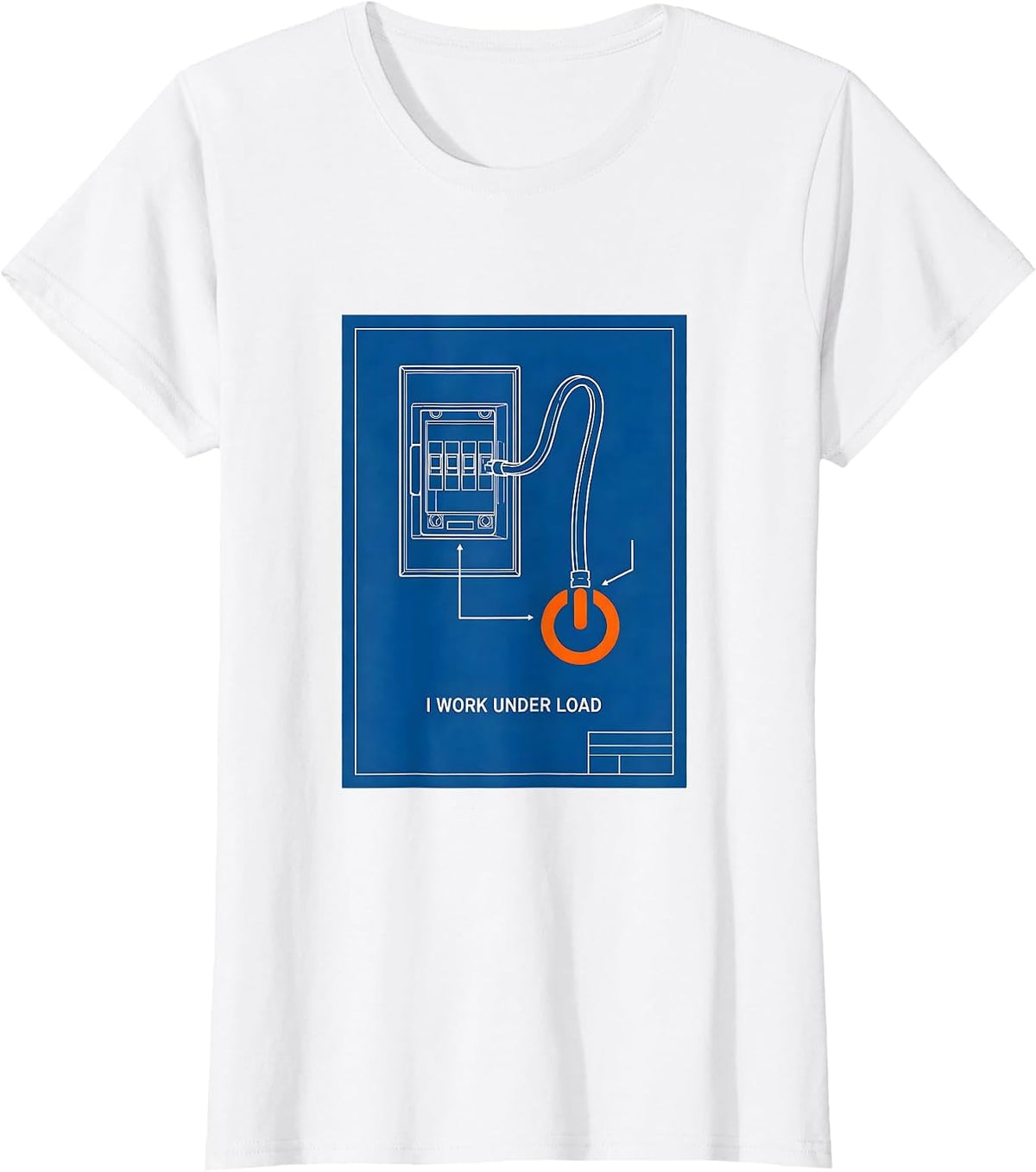 Women's I Work Under Load Technical Blueprint Skeleton Electrician T-Shirt - White