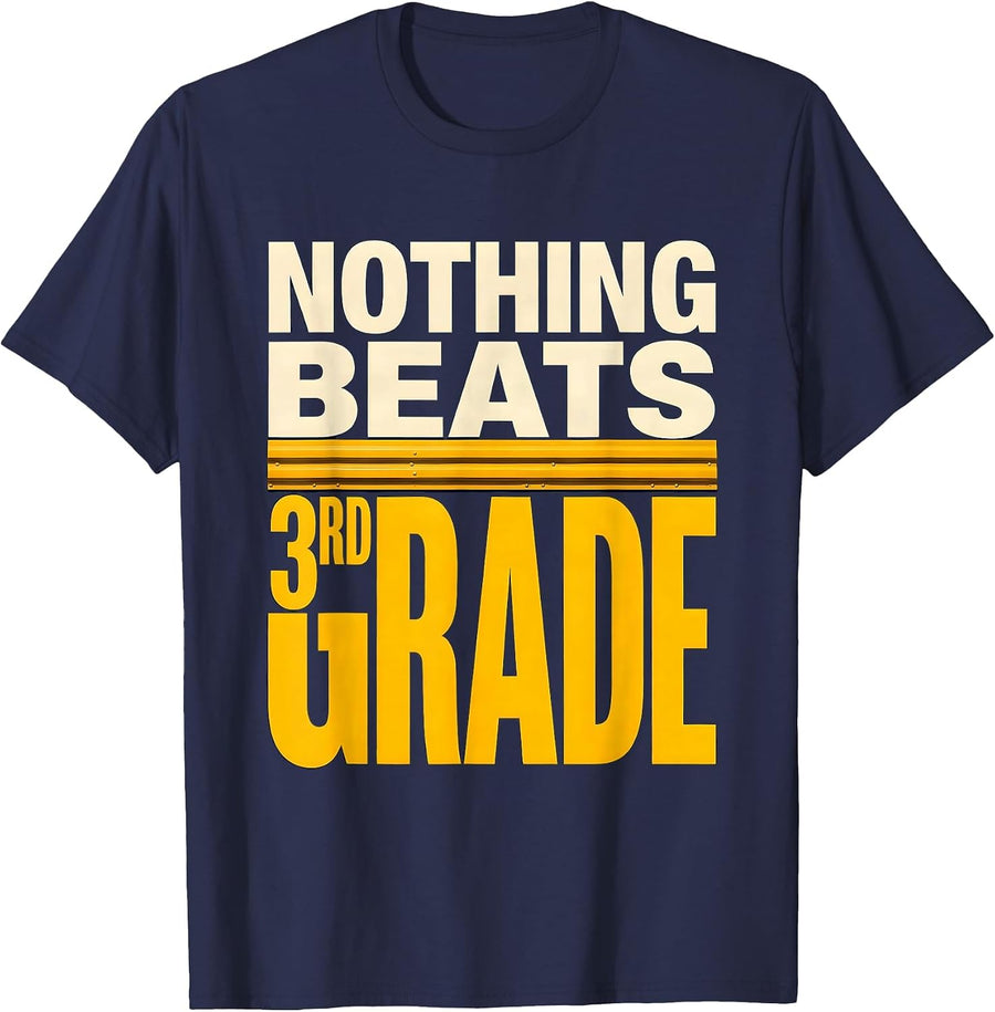 Nothing Beats 3rd Grade Back to School Rock Paper Scissors T-Shirt - Navy Blue