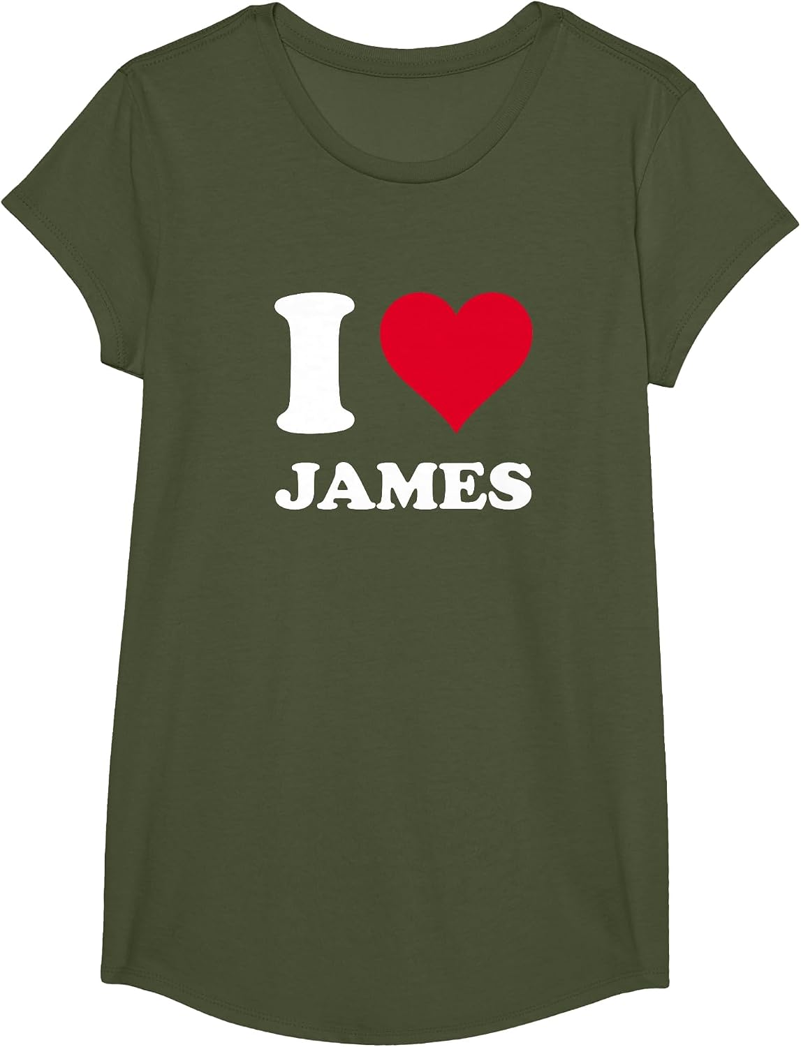 Red Heart I Love James T-Shirt - Girls Olive Green