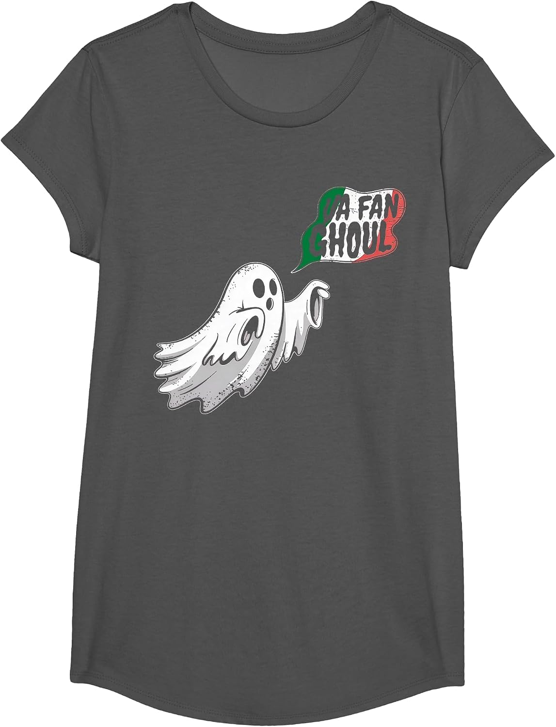 Va Fan Ghoul Ghost Italian Halloween T-Shirt - Girls Asphalt Grey