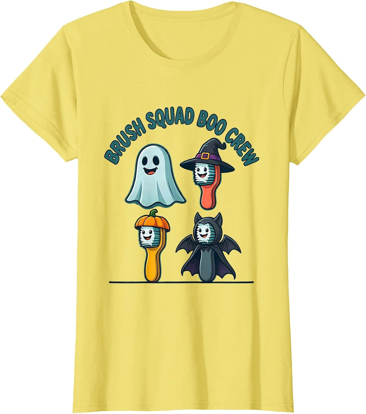Women's Brush Squad Boo Crew Funny Dental Halloween Costume Dentist T-Shirt - Lemon Yellow