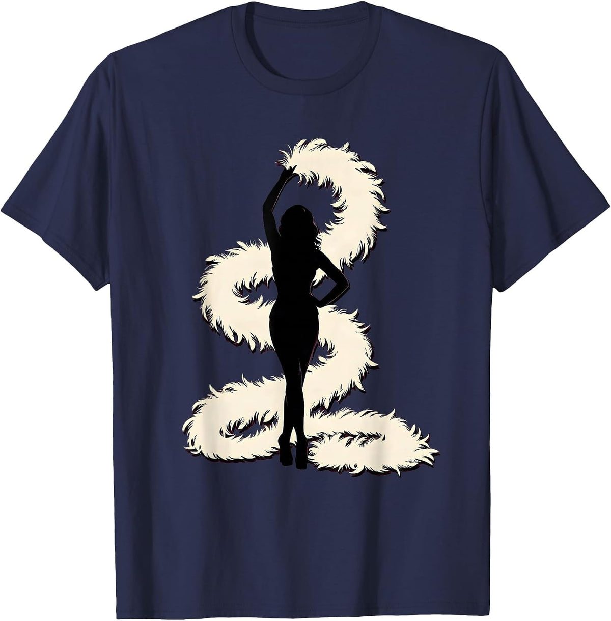 Feather Boa Coiled Snake Showgirl Graphic T-Shirt - Navy Blue