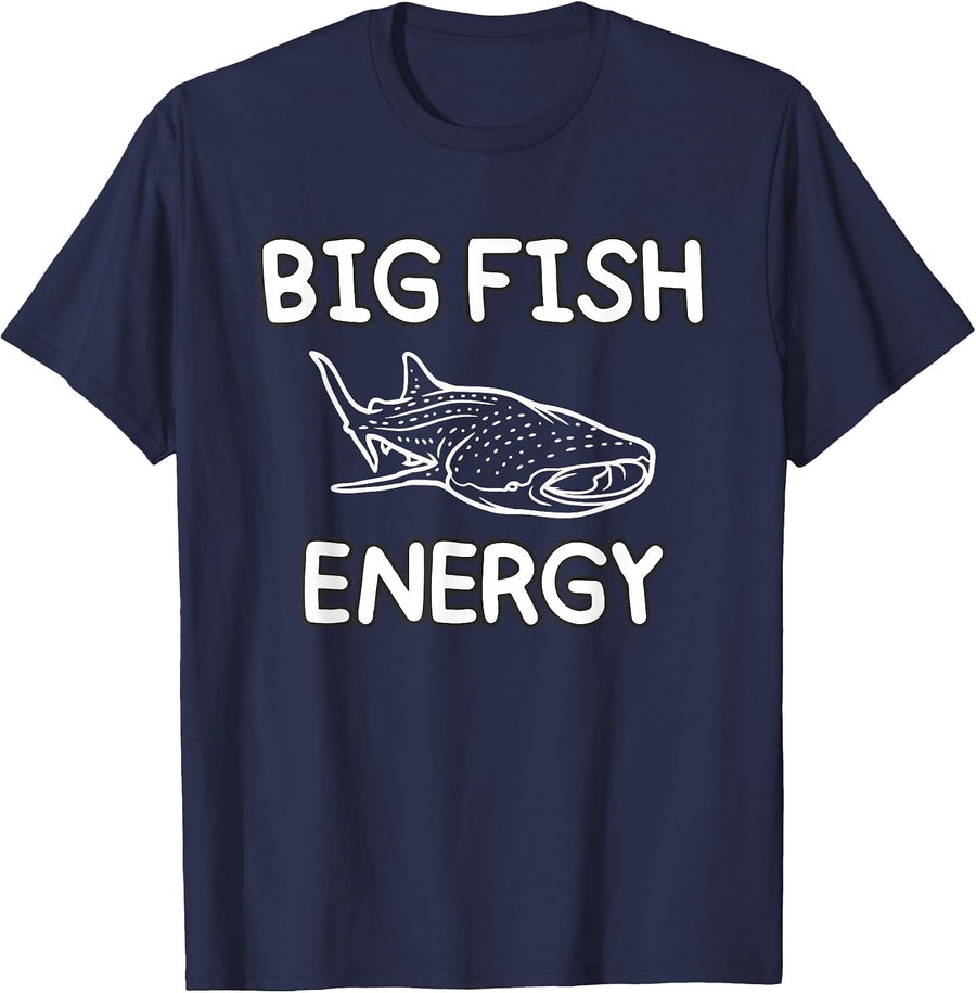 Big Fish Energy Cute Funny Whale Shark Ocean T-Shirt - Navy Blue