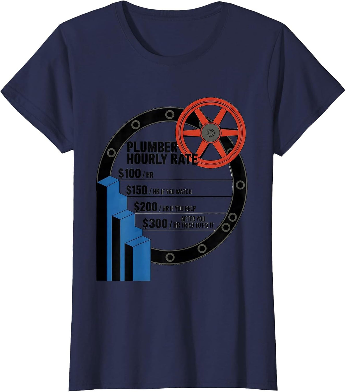 Women's Plumber Hourly Rate Funny Plumbing Gift T-Shirt - Navy Blue