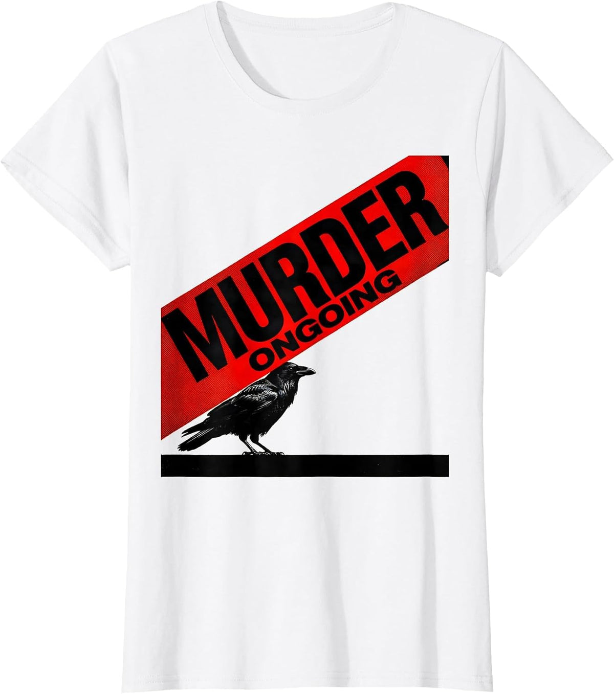 Murder Ongoing Constructivist Dark Humor Crow Raven Bird T-Shirt - White