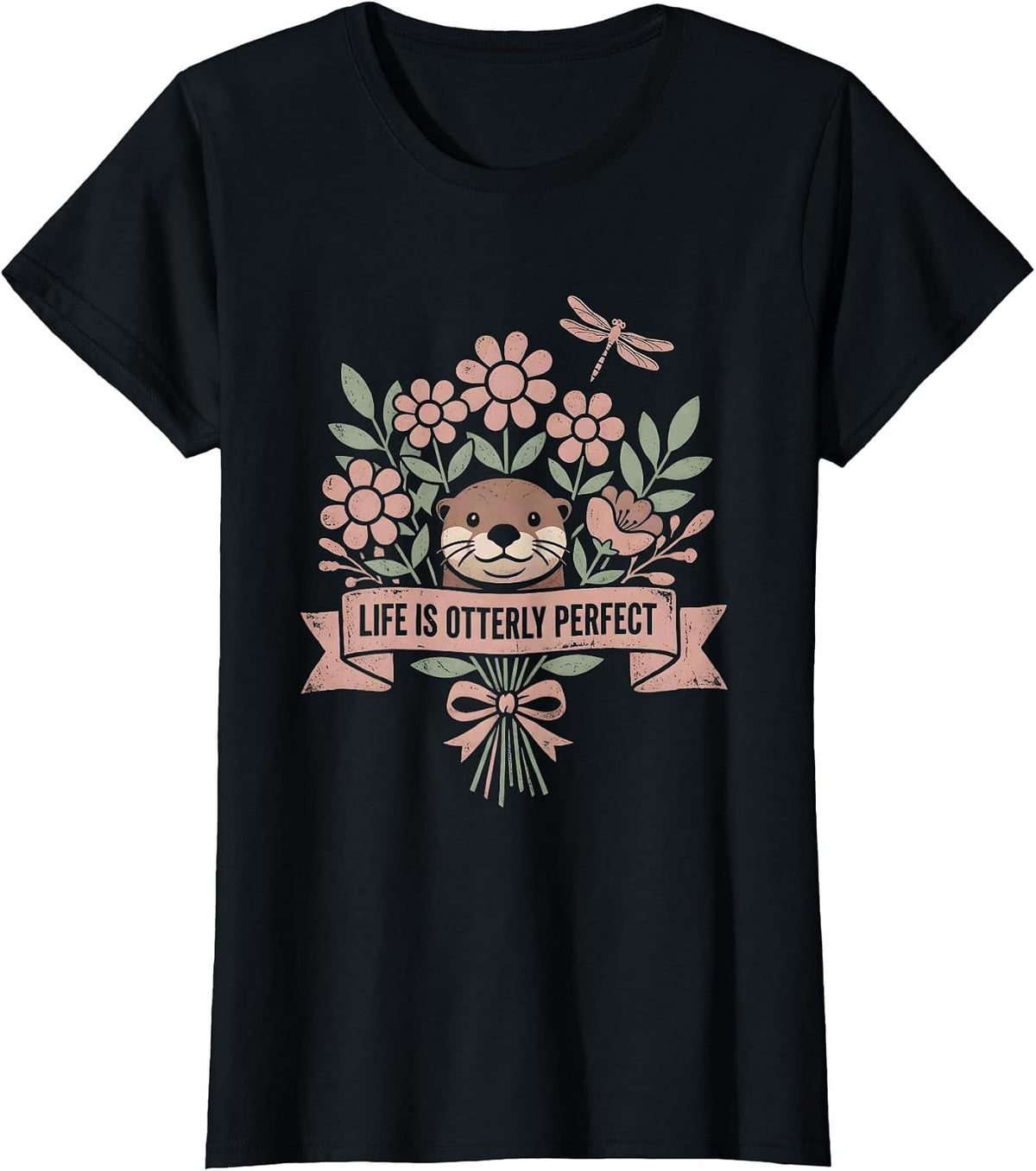 Life Is Otterly Perfect Cute Otter Design T-Shirt - Black