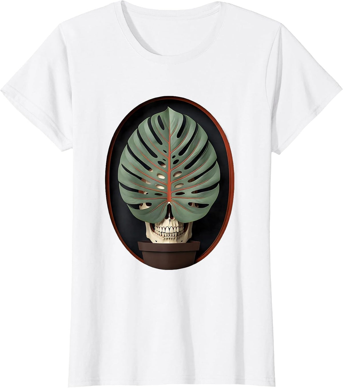 Maranta Skull Leaf Paper Cutout Plant Lover Grunge T-Shirt - White