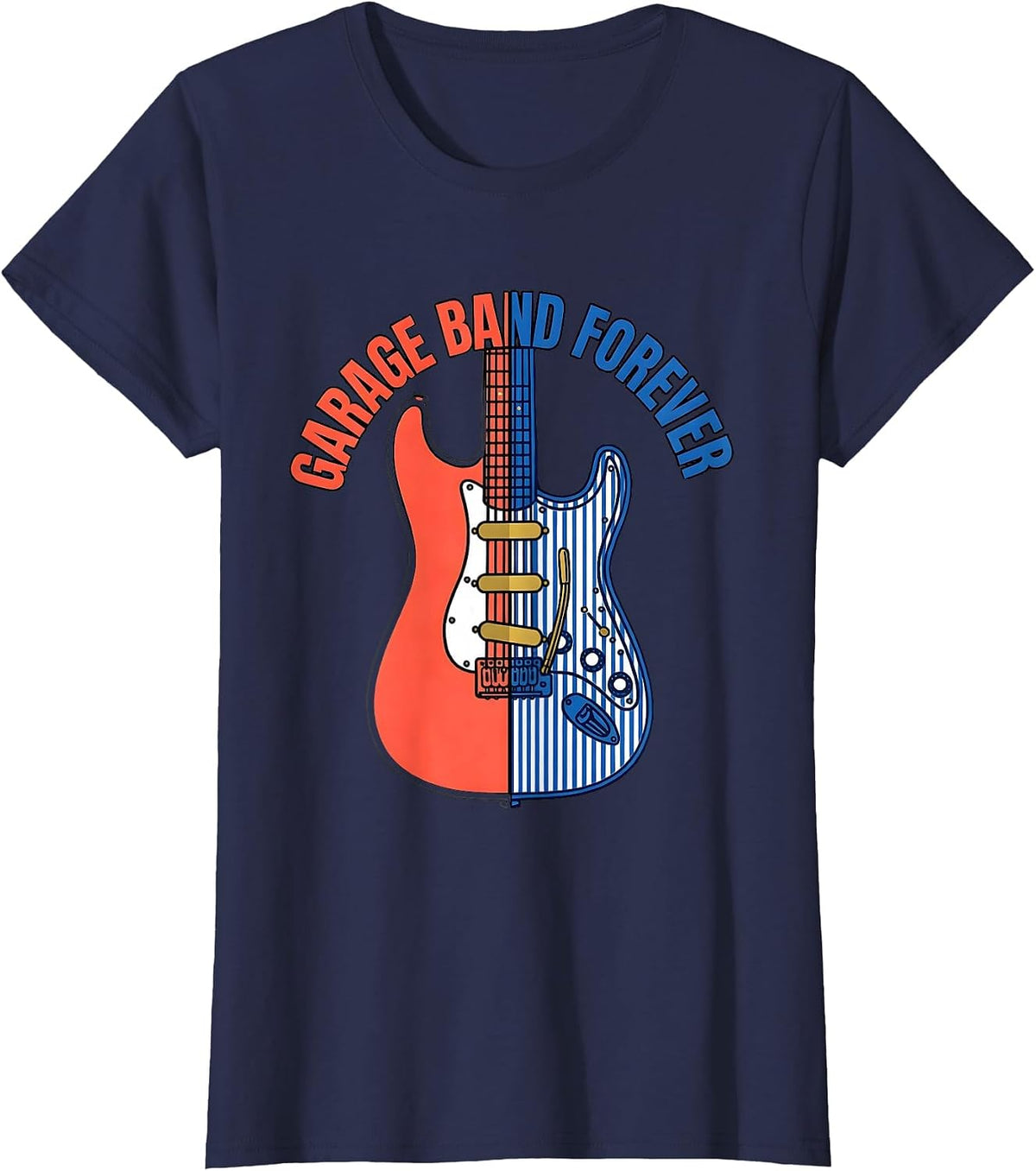 Women's Garage Band Forever Music Lover Design T-Shirt - Navy Blue