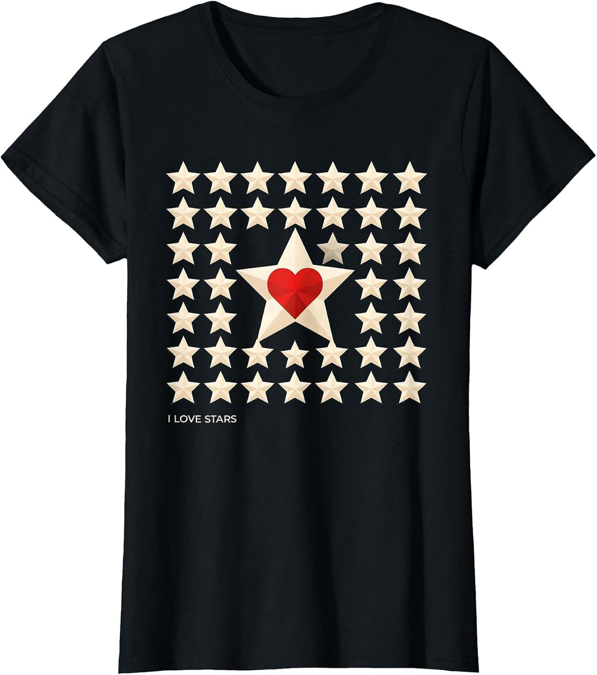 I Love Stars Geometric Star Lover Personal Expression T-Shirt - Black