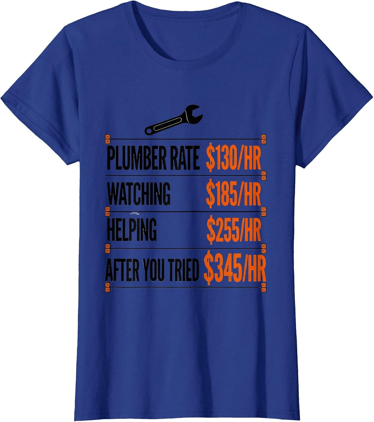 Women's Plumber Rate $130/hr Funny Plumber Gift T-Shirt - Royal Blue