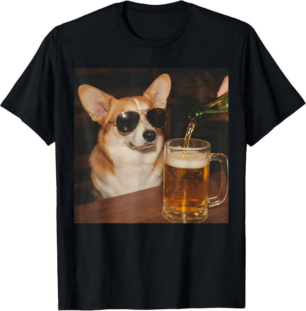 Corgi Drinking Beer Funny Dog Meme T-Shirt - Black
