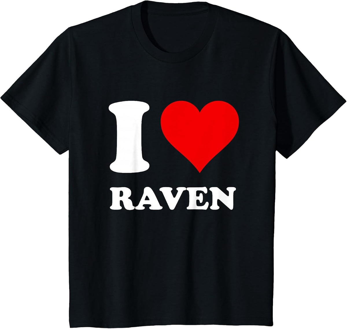 Red Heart I Love Raven T-Shirt - Black
