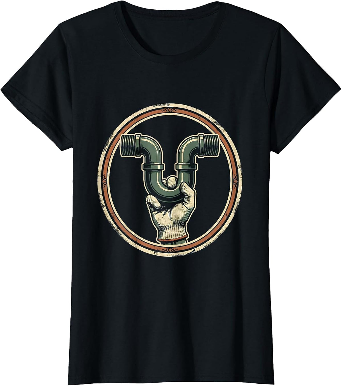 Women's Sealed Trap Badge Vintage Plumber Pipefitter Humor T-Shirt - Black