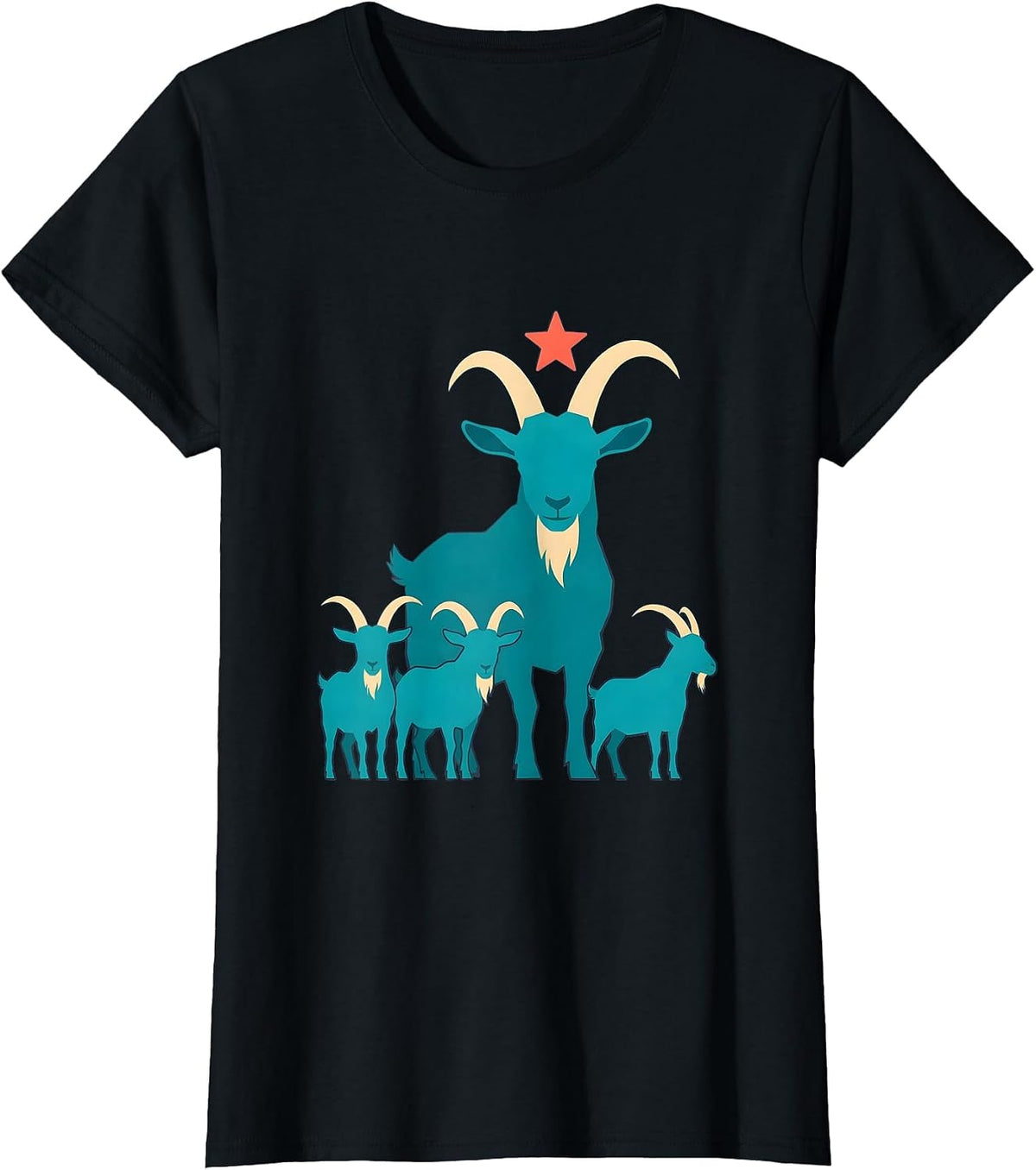 Four Goats Silhouette Flat Vector Animal Humor T-Shirt - Black