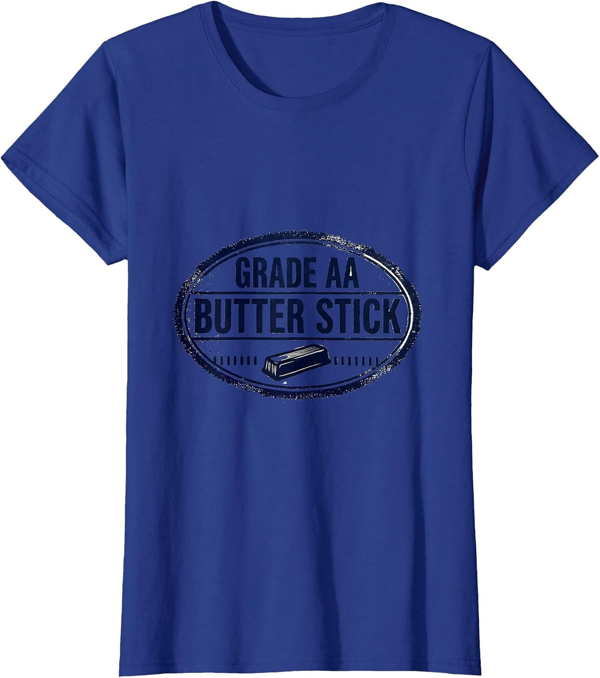 Women's Grade AA Butter Stick Rubber Stamp Food Humor Novelty T-Shirt - Royal Blue