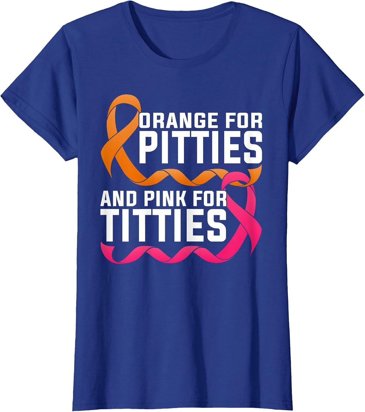 Pitbull and Breast Cancer Awareness Pitties Titties Ribbons T-Shirt - Royal Blue