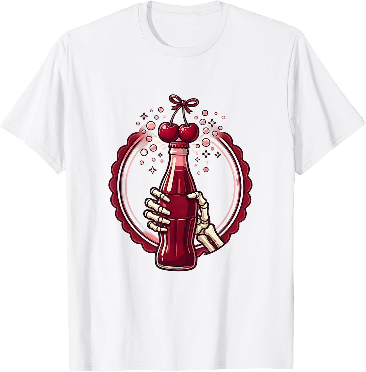 Men's Skeletal Hand Gripping Fizzing Soda Bottle T-Shirt - White