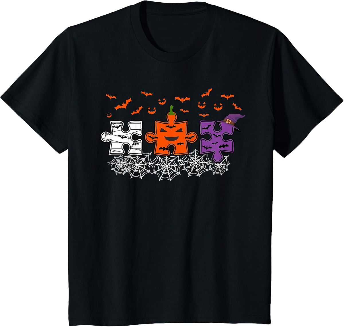 Autism Awareness Puzzle Pieces Scary Halloween Costume T-Shirt - Black