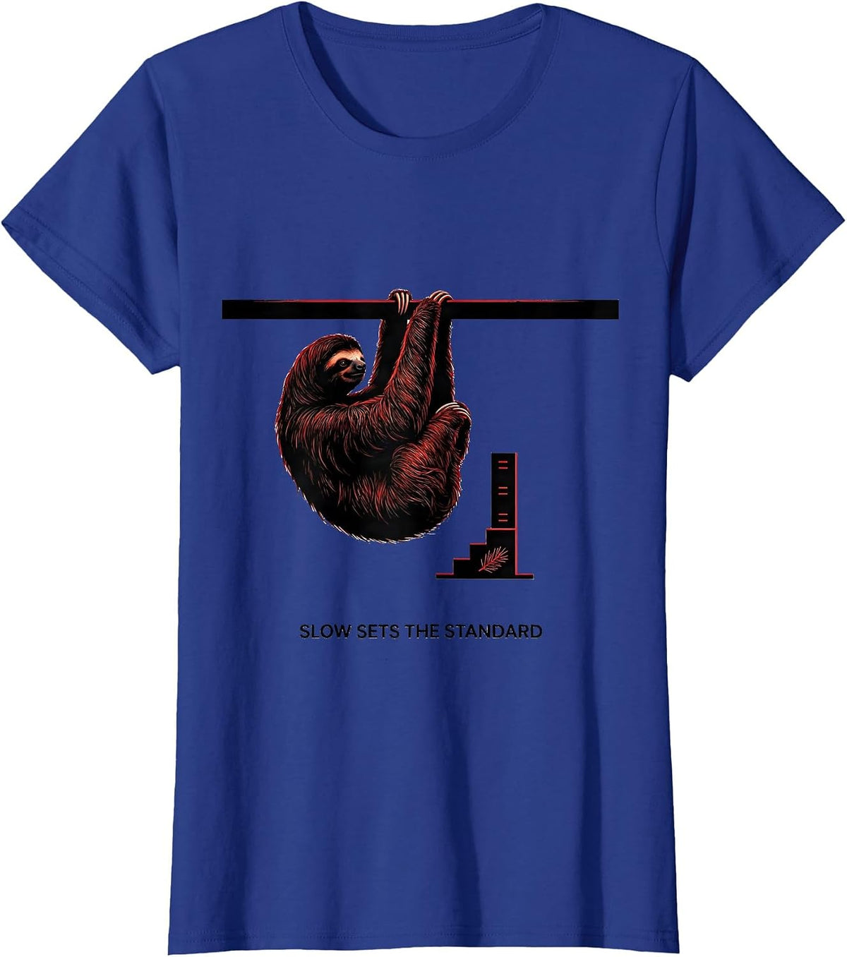 Women's Slow Sets The Standard Funny Sloth Lover Ugly Christmas T-Shirt - Royal Blue