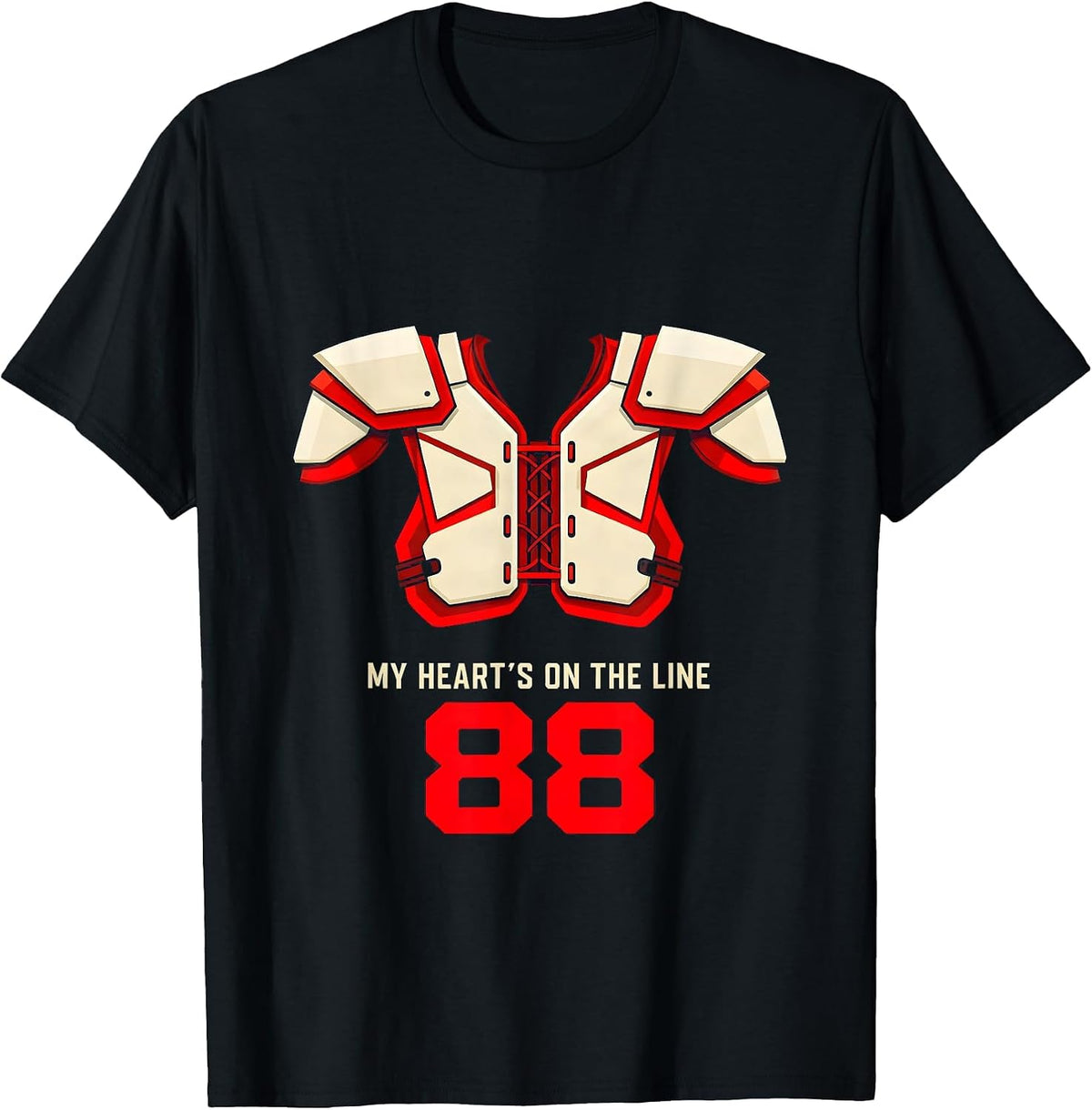 Men's My Heart's On The Line 88 Football Lineman Mom Jersey Number T-Shirt - Black